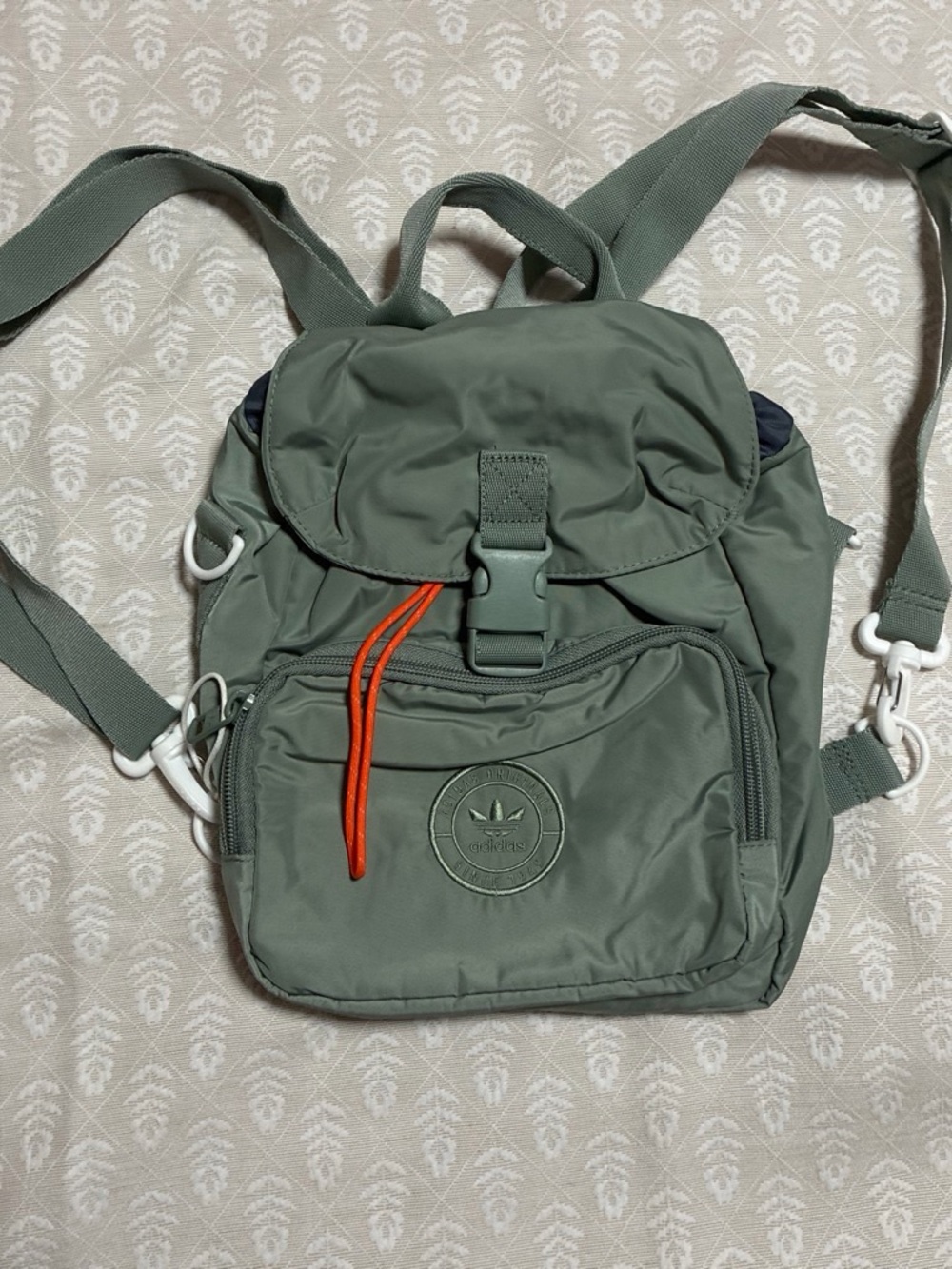 adidas Olive Green Mini Backpack with Orange Accent